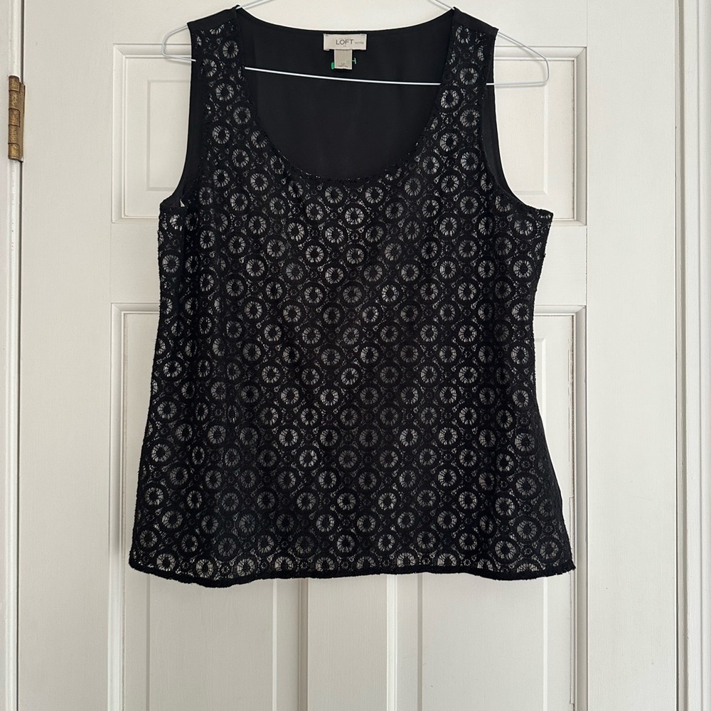 LOFT Black Embellished Fitted Tank Top